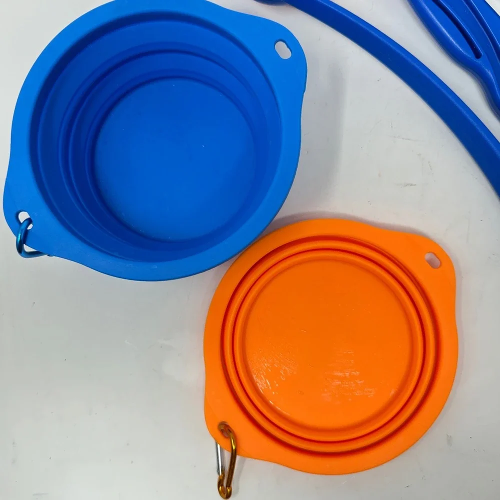 Chuckit! Dog Ball Launcher Set with Collapsible Travel Bowls Blue Orange 4pc